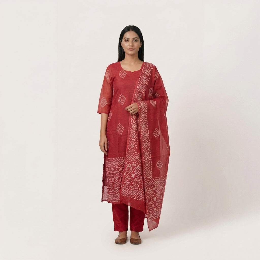 Net Cotta Batik Print 3 Piece Salwar Set (Ready to wear)
