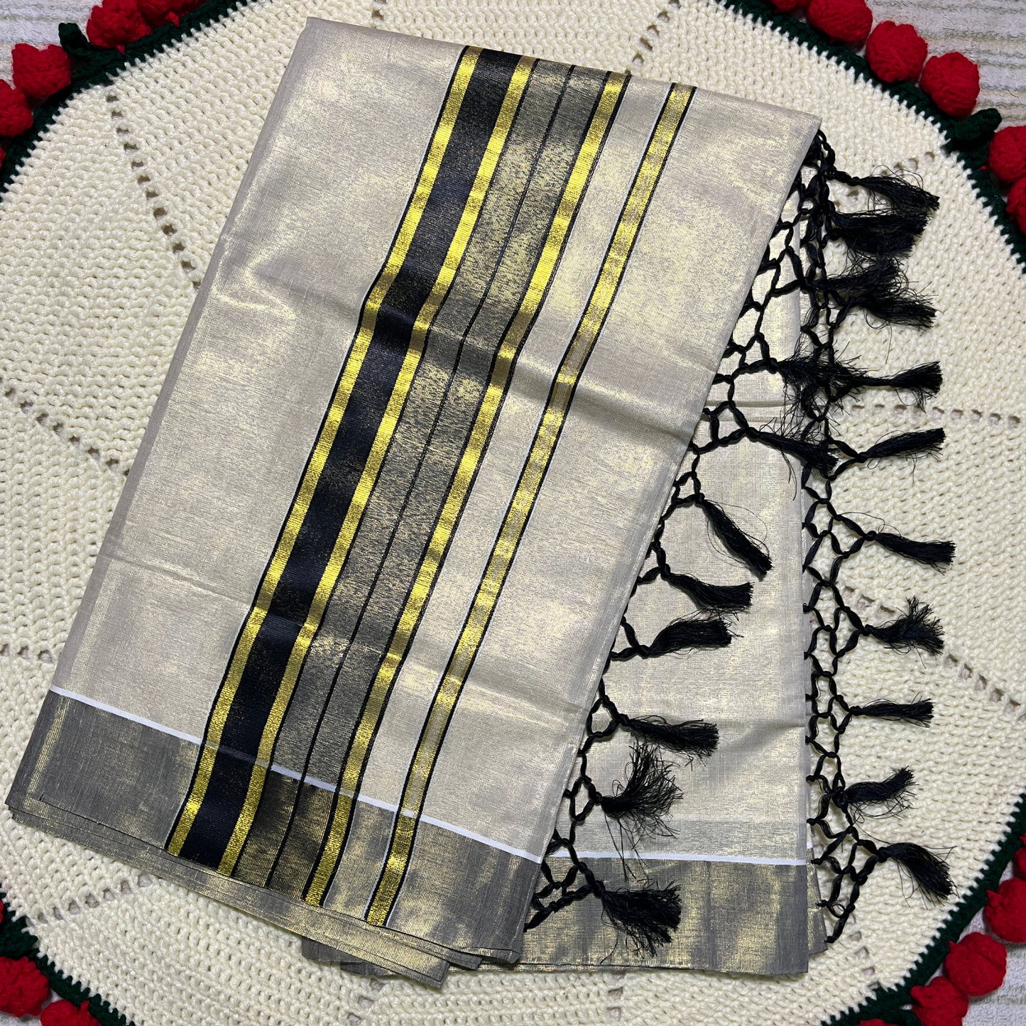Premium Kuthampully Tissue Saree with Gold and Colour Border