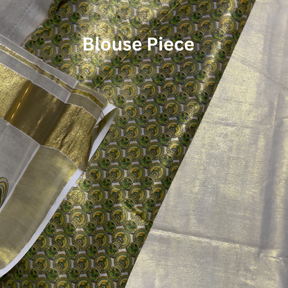 Premium Kerala Kuthanpully Tissue Saree with Big Kathakali Print