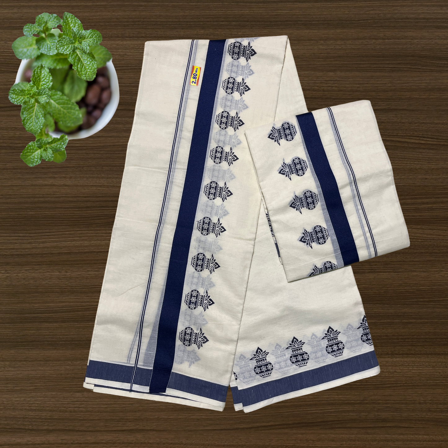 Premium Kuthampully Cotton Set Mundu with Kumbam Design