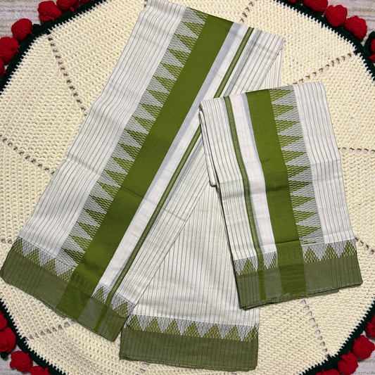 Premium Kerala Kuthampully Cotton Set Mundu with Temple Design Weaving