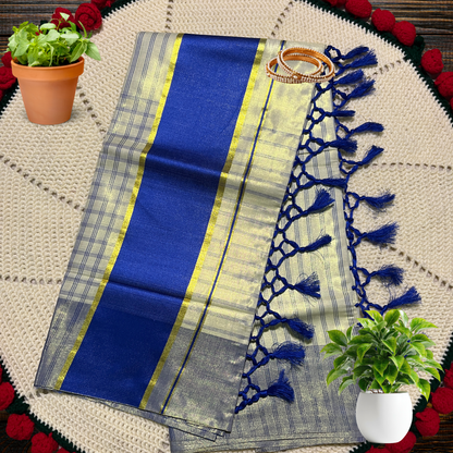 Kerala Tissue Saree with Colour Stripes and Check Design