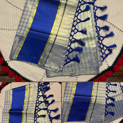 Kerala Tissue Saree with Colour Stripes and Check Design