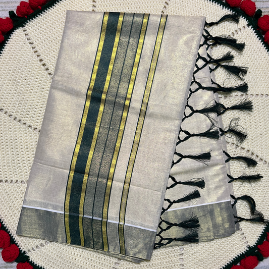 Premium Kuthampully Tissue Saree with Gold and Colour Border