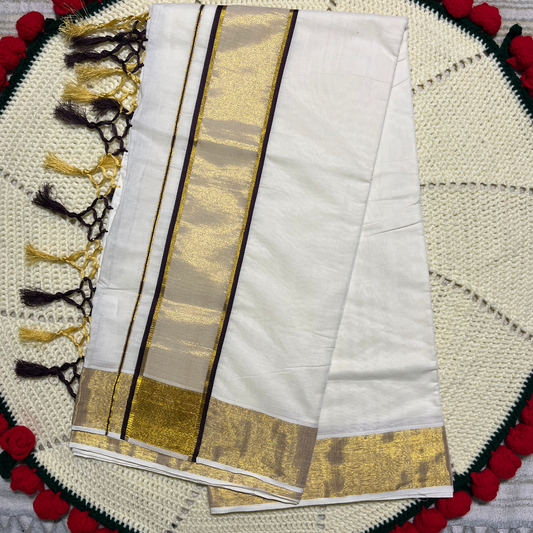 Premium Kuthampully Kerala Saree with Coffee Brown & Kasavu border