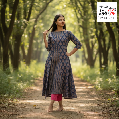 Cotton Ajrak Print Jacket Kurti (Top Only)