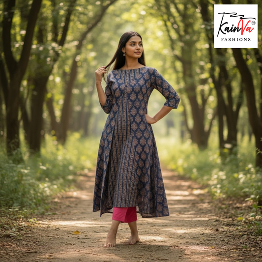 Cotton Ajrak Print Jacket Kurti (Top Only)