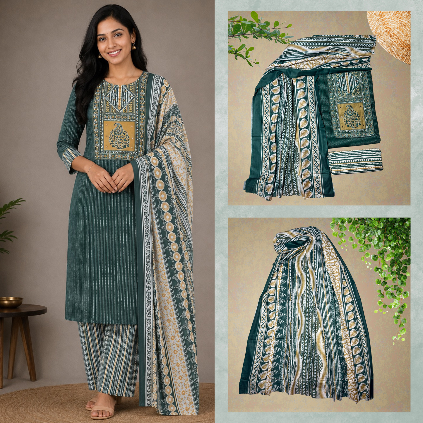 Kantha Cotton 3-Piece Salwar Suit (Unstitched)