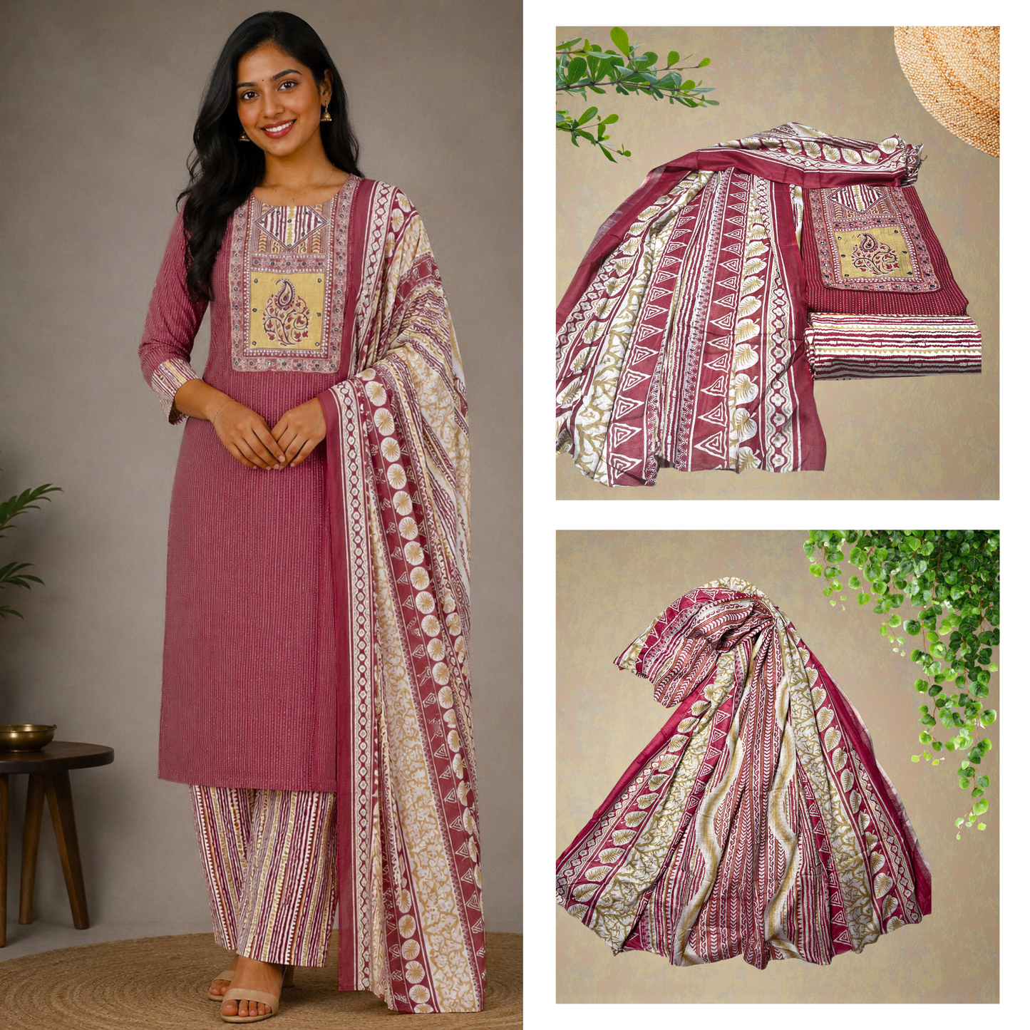 Kantha Cotton 3-Piece Salwar Suit (Unstitched)