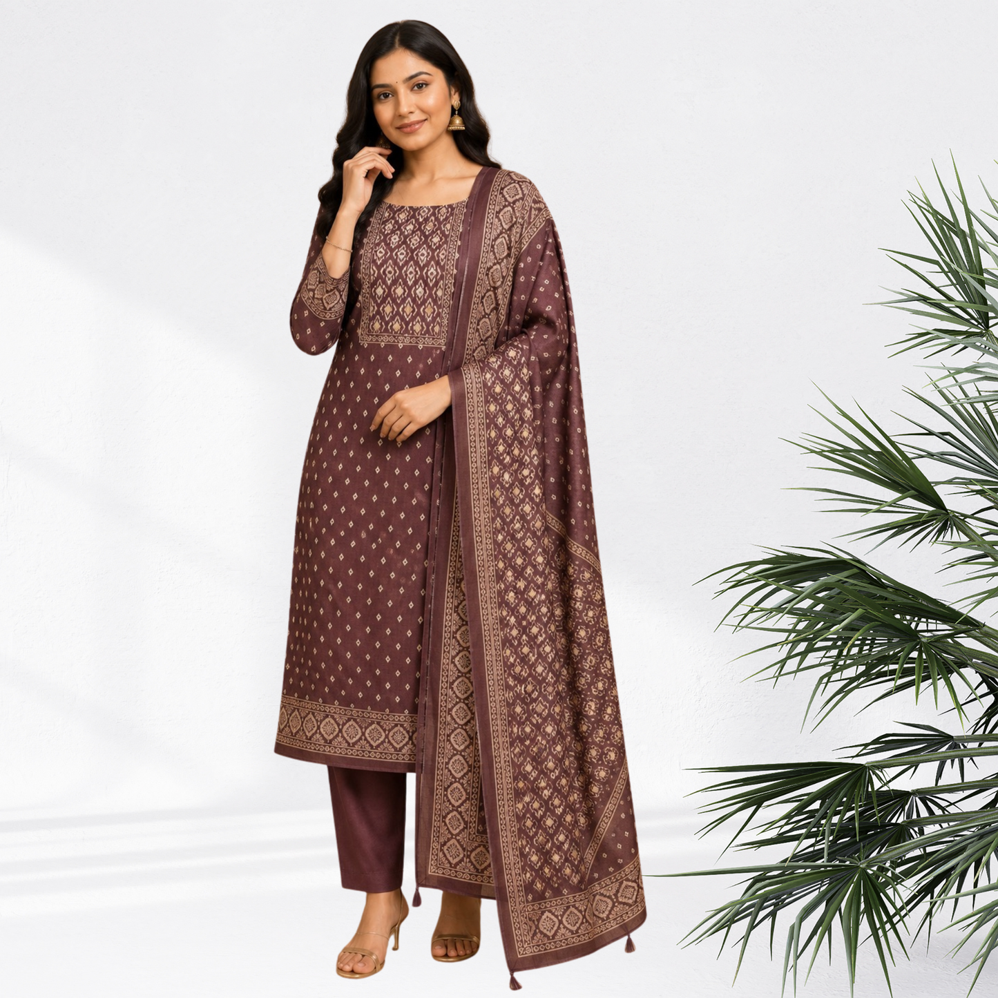 Premium Net Cotta Salwar Suit with Ikkat Pattern - 3-Piece (Unstitched)