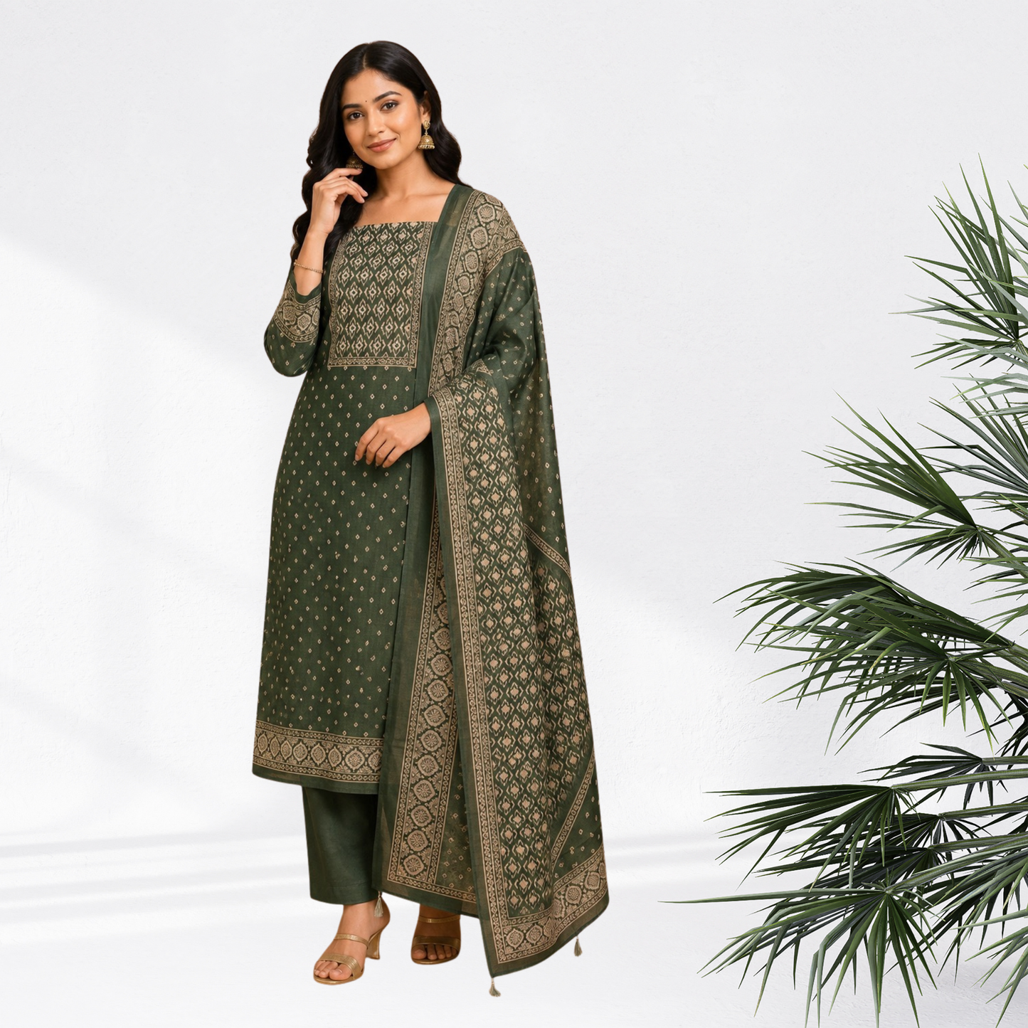Premium Net Cotta Salwar Suit with Ikkat Pattern - 3-Piece (Unstitched)