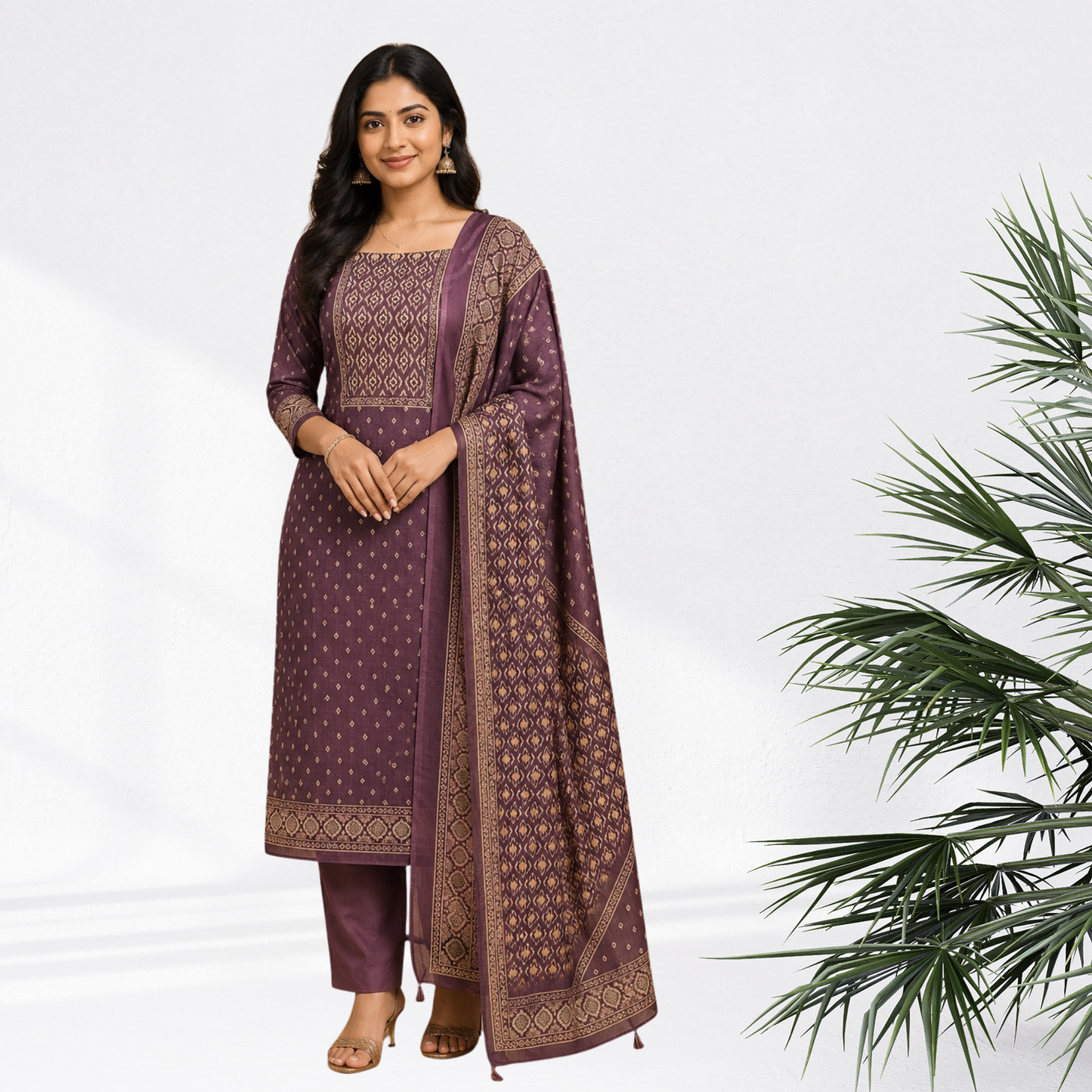 Premium Net Cotta Salwar Suit with Ikkat Pattern - 3-Piece (Unstitched)