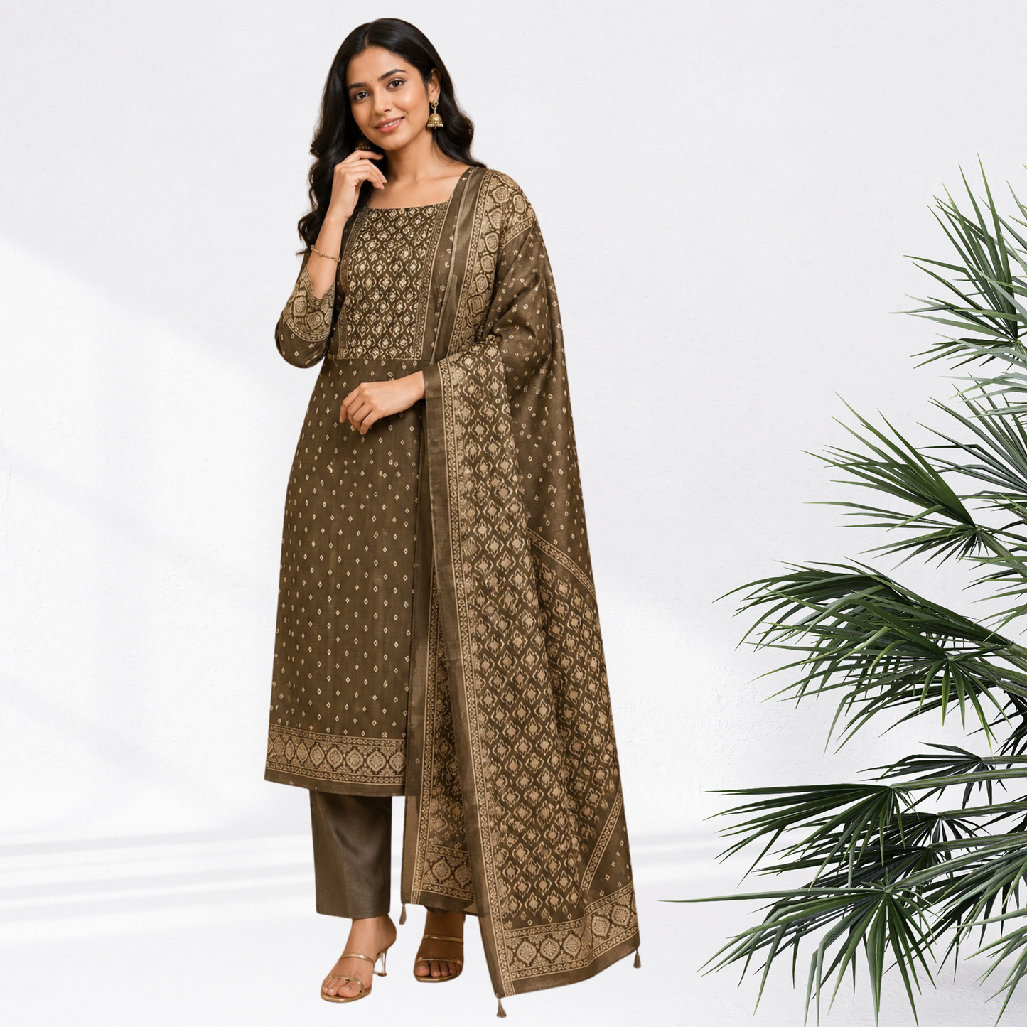 Premium Net Cotta Salwar Suit with Ikkat Pattern - 3-Piece (Unstitched)