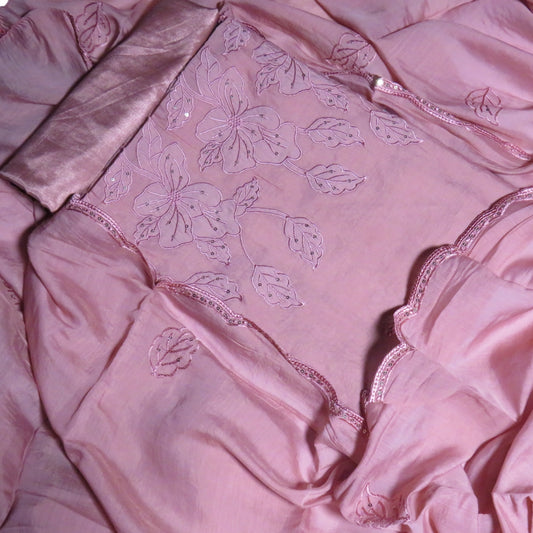 Mul Chanderi Embroidered Unstitched Salwar Suit