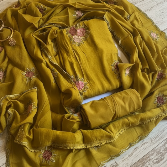 Mul Chanderi Unstiched Salwar Suit - KVC1001
