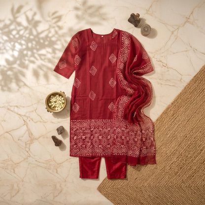 Net Cotta Batik Print 3 Piece Salwar Set (Ready to wear)