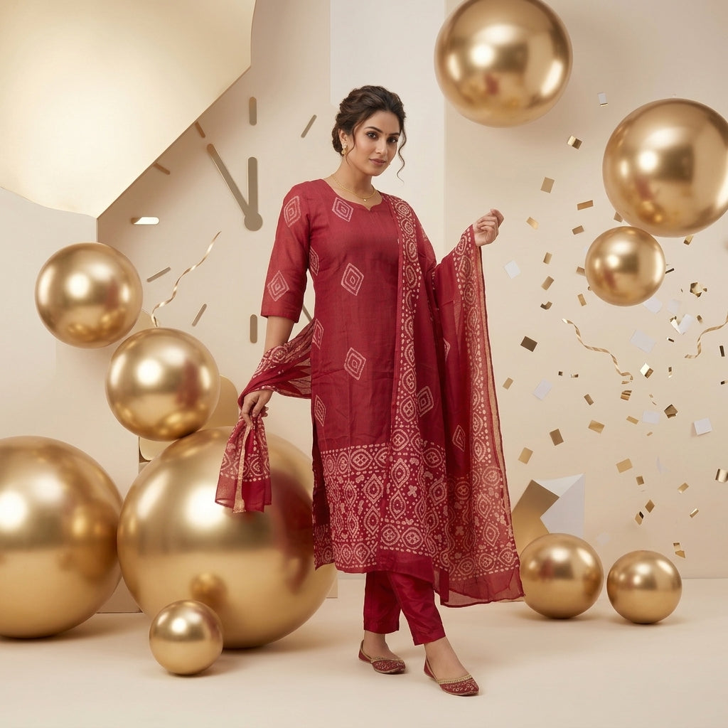 Net Cotta Batik Print 3 Piece Salwar Set (Ready to wear)